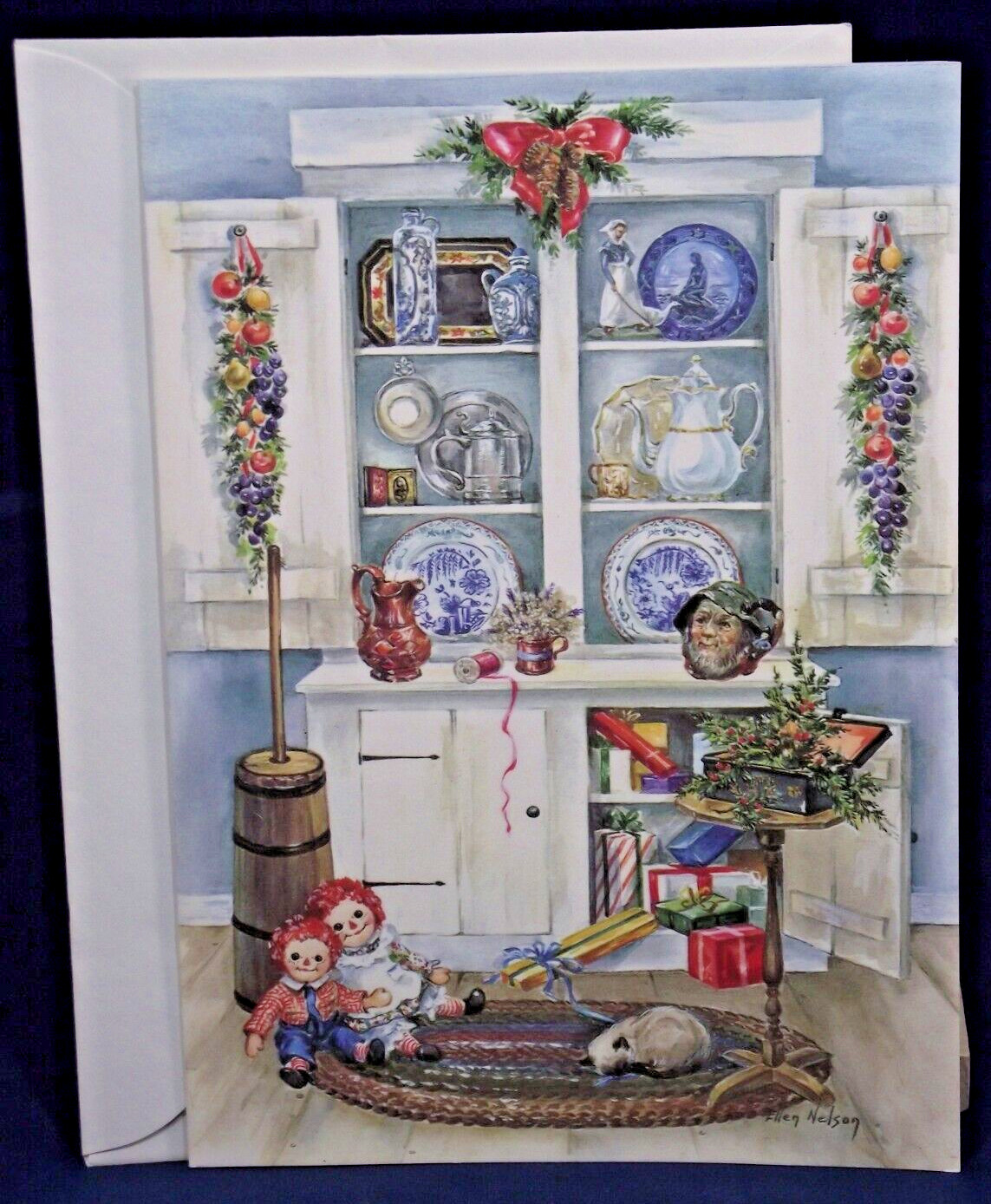 Vtg Red Farm Studio Christmas Cupboard Card Unused Ellen Nelson