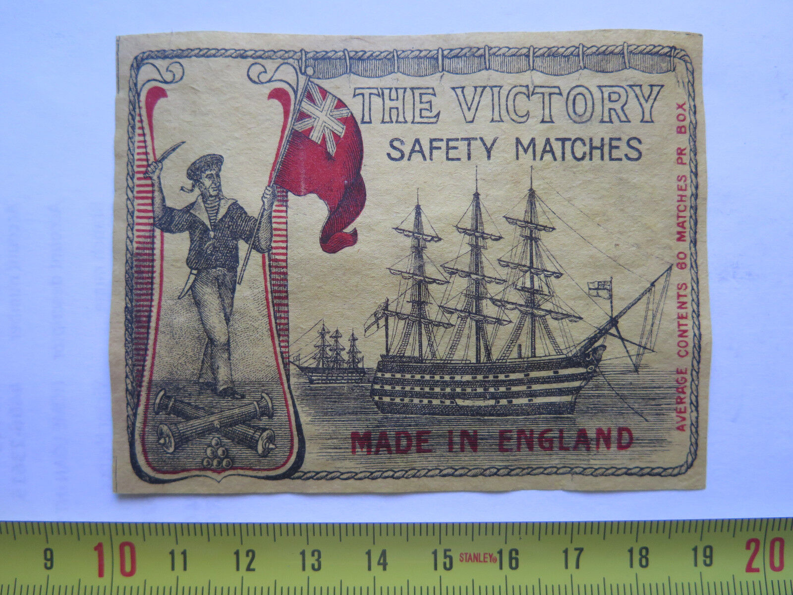 THE VICTORY SAFETY MATCH LABEL c1900s LARGE MATCHBOX PACK SIZE MADE in ENGLAND