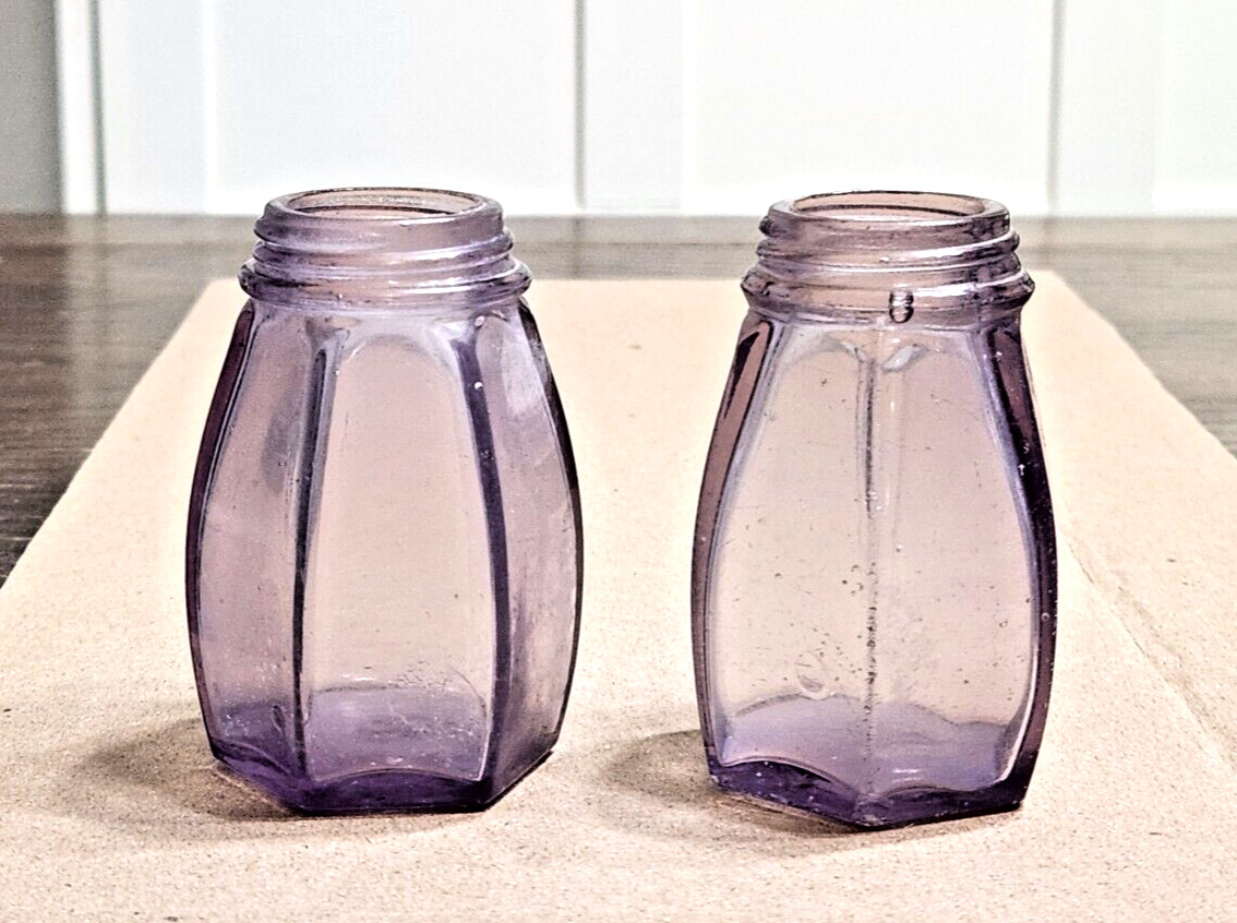 Early 1900s Antique Sun Colored Purple Amethyst Salt and Pepper Shakers