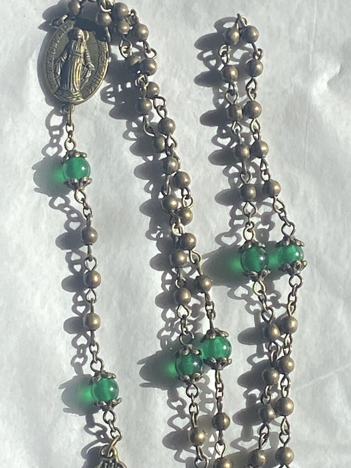 Beautifil Antique Green Jade Bronze Rosary