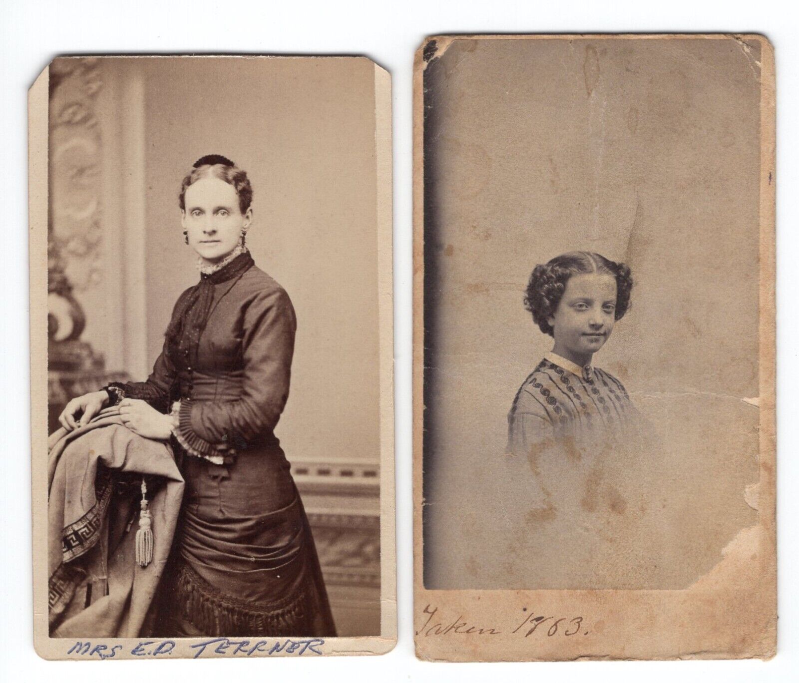 BOSTON MASS CDVs MRS ED TERRNER as a Young Girl  1863 & as an Adult Antique