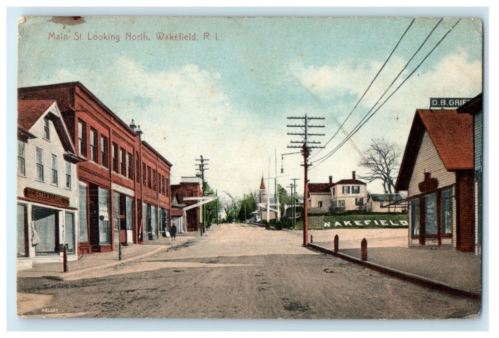 1912 Main Street Looking North, Wakefield Rhode Island RI Postcard
