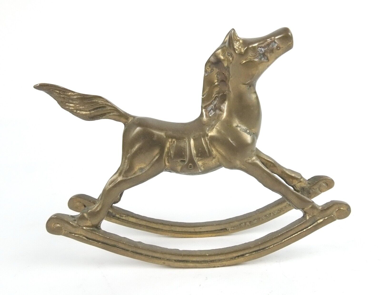 Vintage Solid Brass 8” Rocking Horse Figurine Read