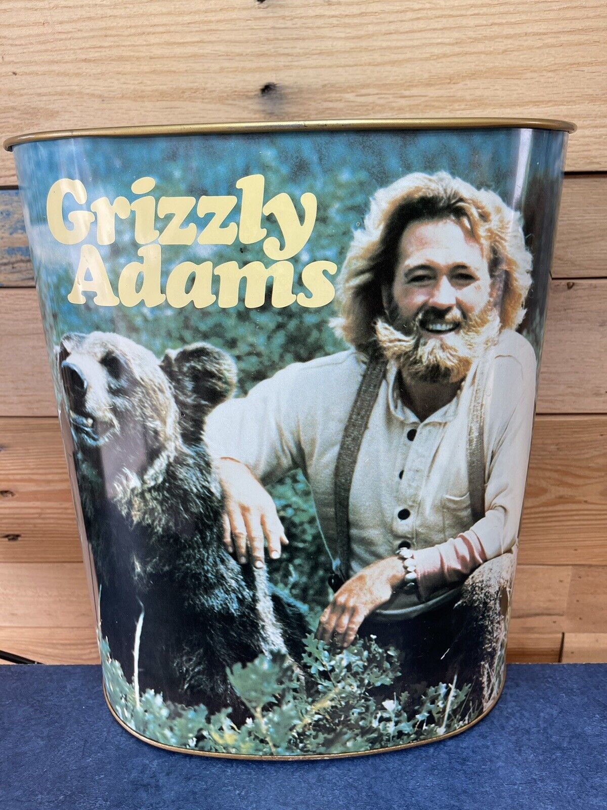 Vintage Cheinco 1977 Grizzly Adams Metal Trash Can