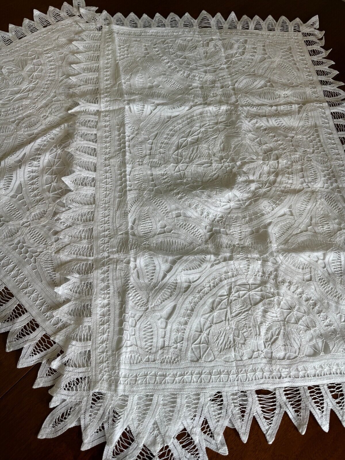 PILLOW CASES EMBROIDERED LACE 2 SET WHITE COTTON 30 x 21 INCHES HAND MADE #2