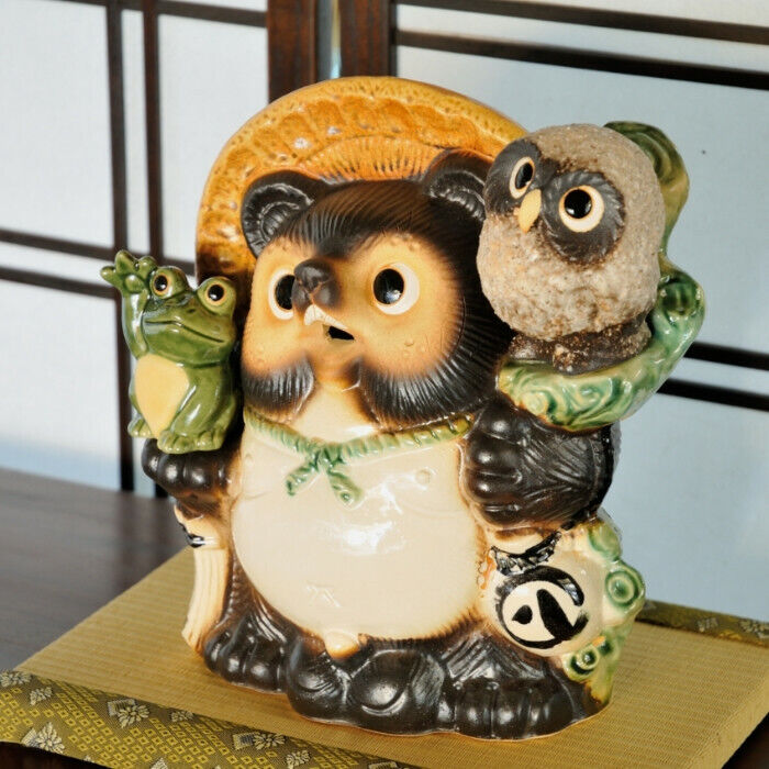 Japanese Shigaraki-yaki Ornament Pottery Raccoon Dog Flog Owl Lucky charm