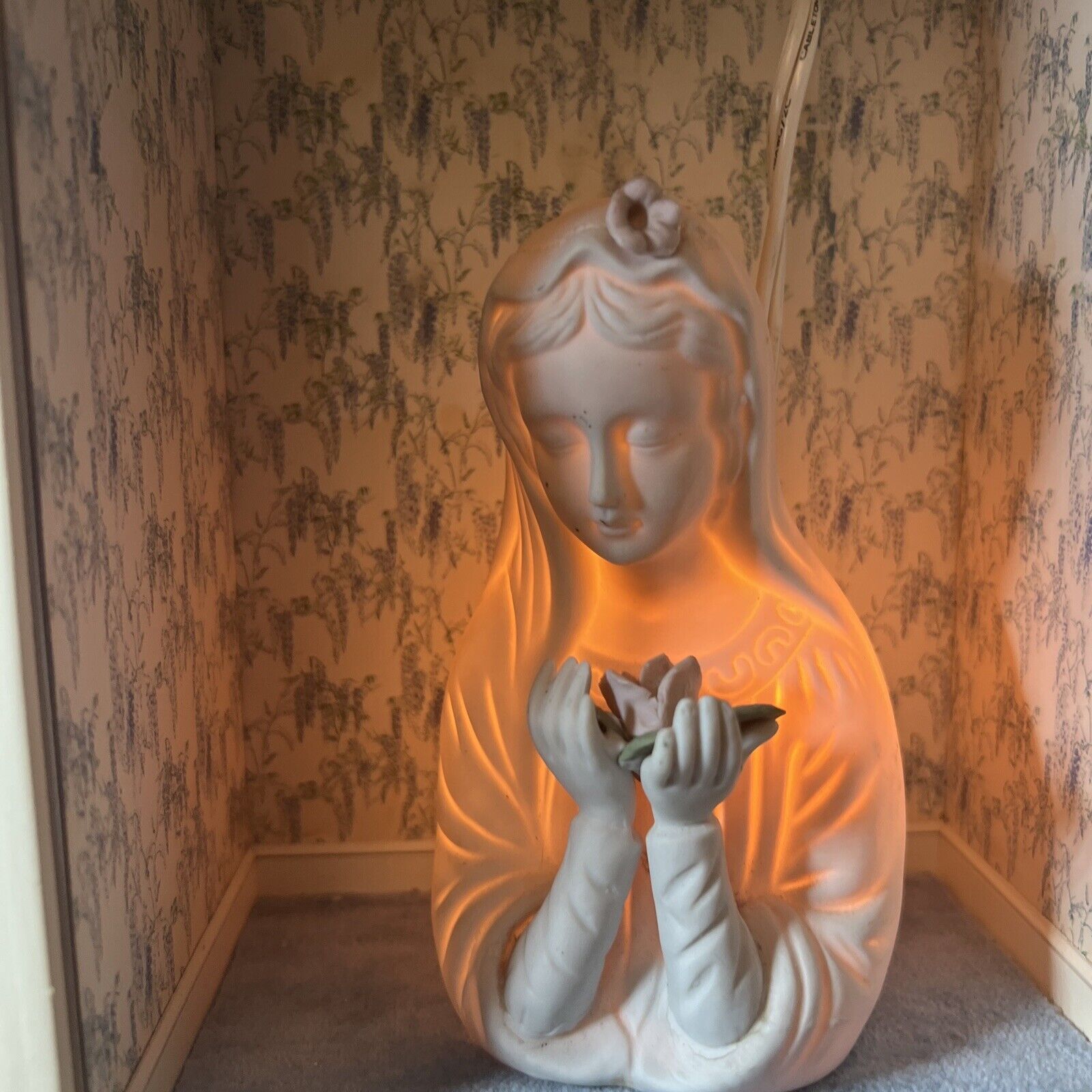 Madonna / Virgin Mary with Rose Ceramic Electric Night Light