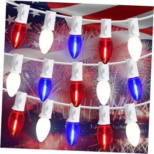 Patriotic Decorations 4th of July Lights - C7 Red White and Blue LED Clear LED