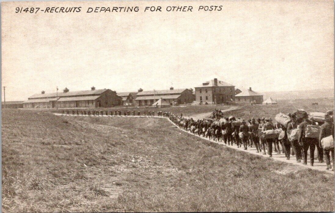 91487 Recruits Departing For Other Posts, Marching Lines WW 1 Era Postcard A74