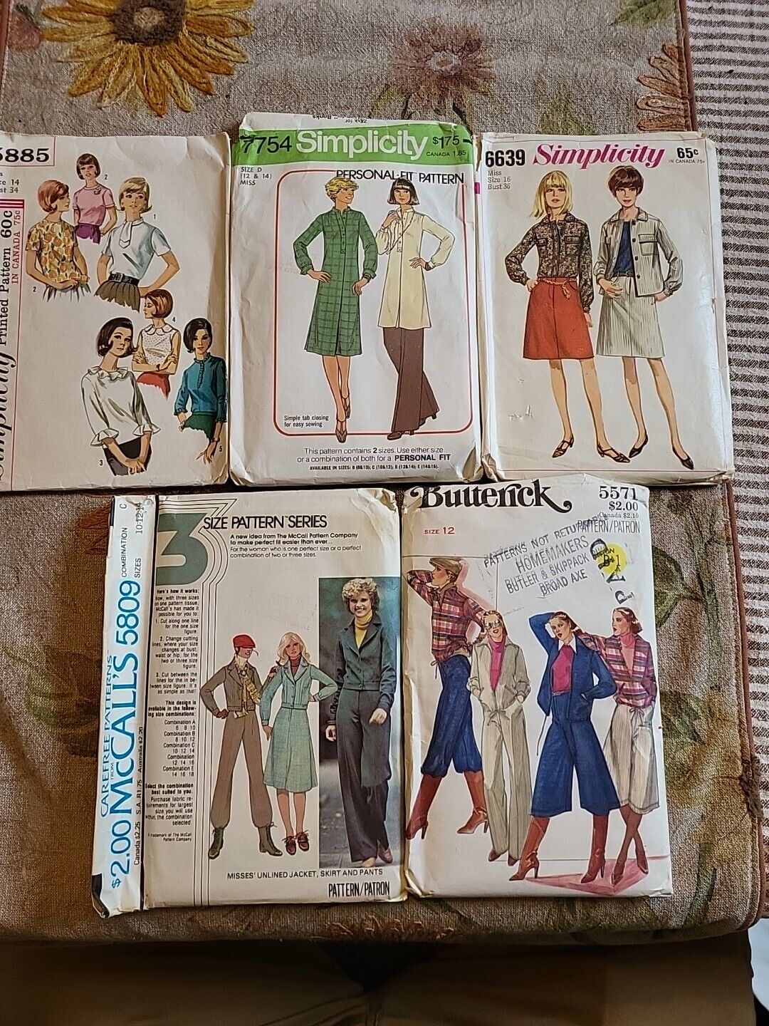 Lot of 5 Vintage Simplicity & Butterick & McCall's Patterns