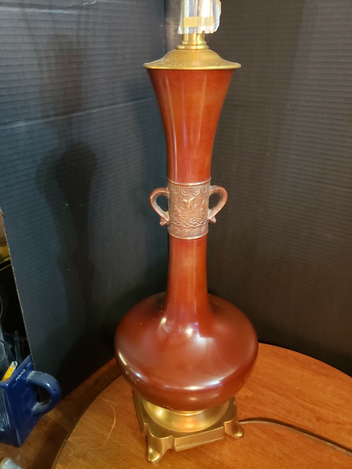 Vintage MCM Bronze Japanese Large Vase Form Lamp Marbro