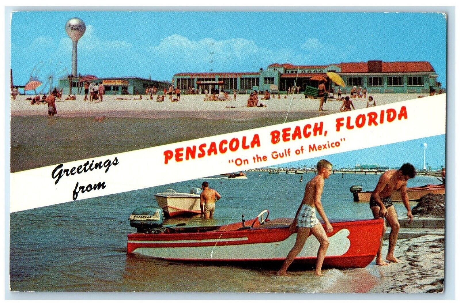 1960 Greetings From Pensacola Beach Florida FL, On The Gulf Of Mexico Postcard