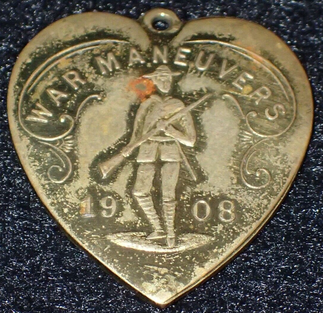 Pre-WWI US Army War Maneuvers 1908 Heart Medal Medallion \'SCHWAAB\' No Suspension
