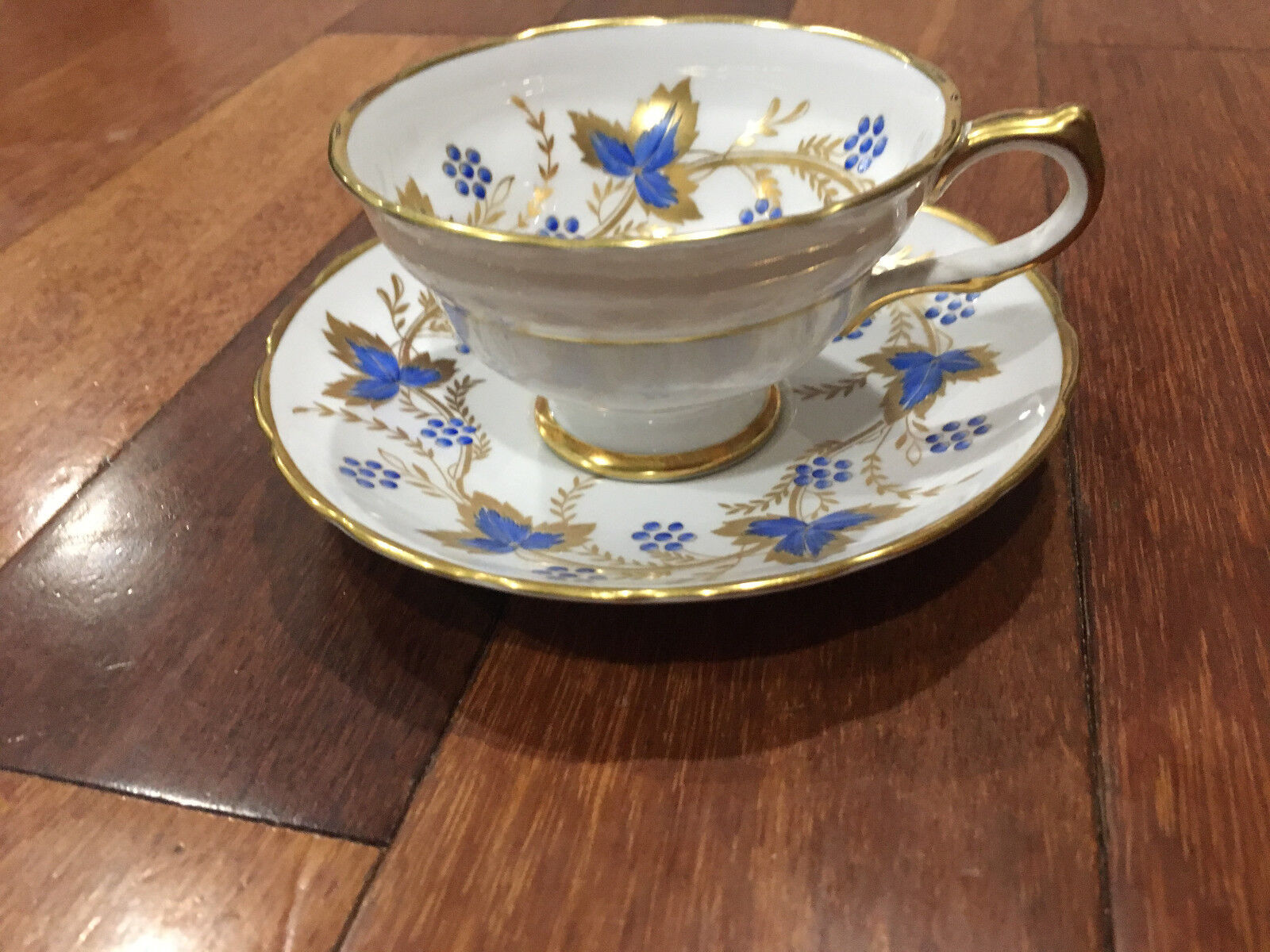 Vtg Jackson & Gosling Grosvenor Porcelain Cup & Saucer w Blue & Gold Floral Dec.