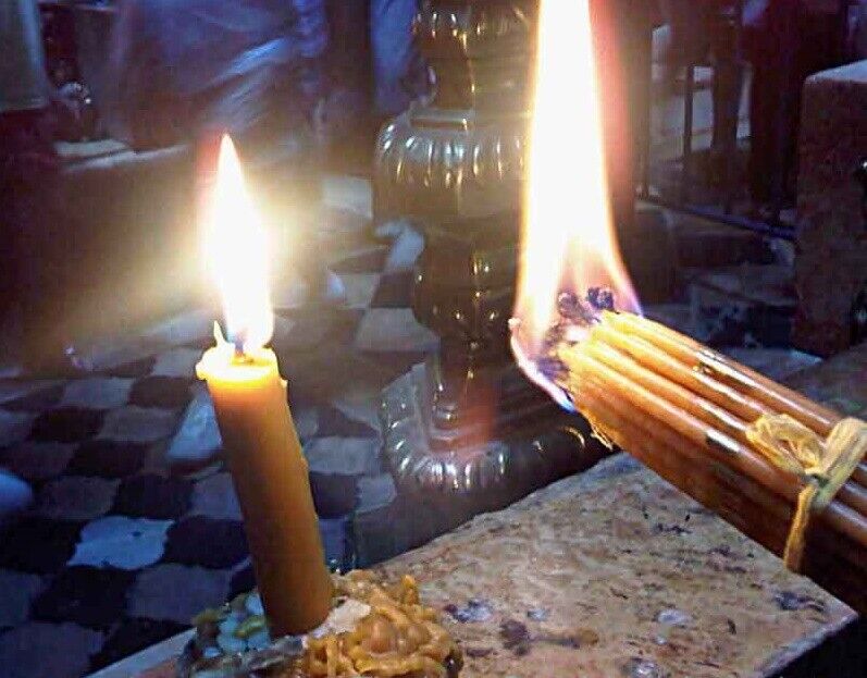 33 Holy Candles Jerusalem Sepulchre Blessed Church Wax Bee Beeswax Lited Lit