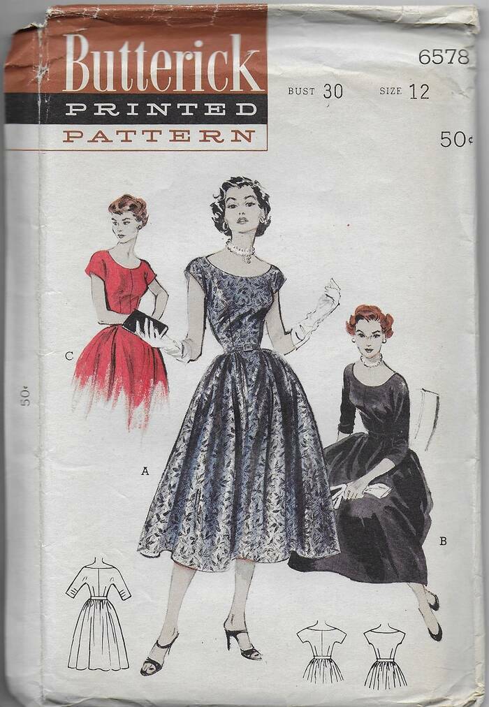 Vtg Butterick Sewing Pattern 6578, DRESS, Bateau Neck, Evening, Cocktail, 12/30