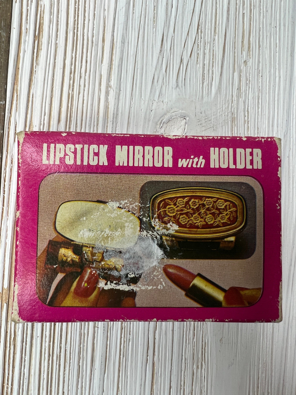 Vintage Floral Lipstick Mirror with Holder And Box Price Tag