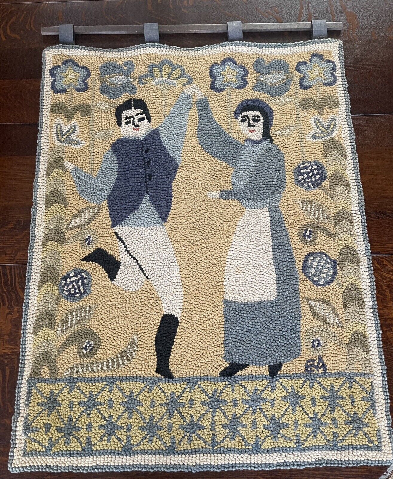 Evelyn Ackerman ERA Vintage Wool Hooked Tapestry Rug Folk Art- EXTREMELY RARE