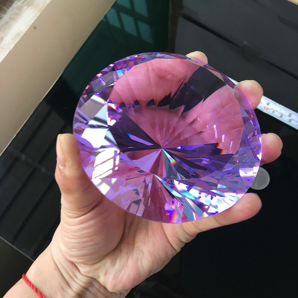 100mm Big Purple Clear Crystal Glass Art Diamond Jewel Paperweight Wedding Decor