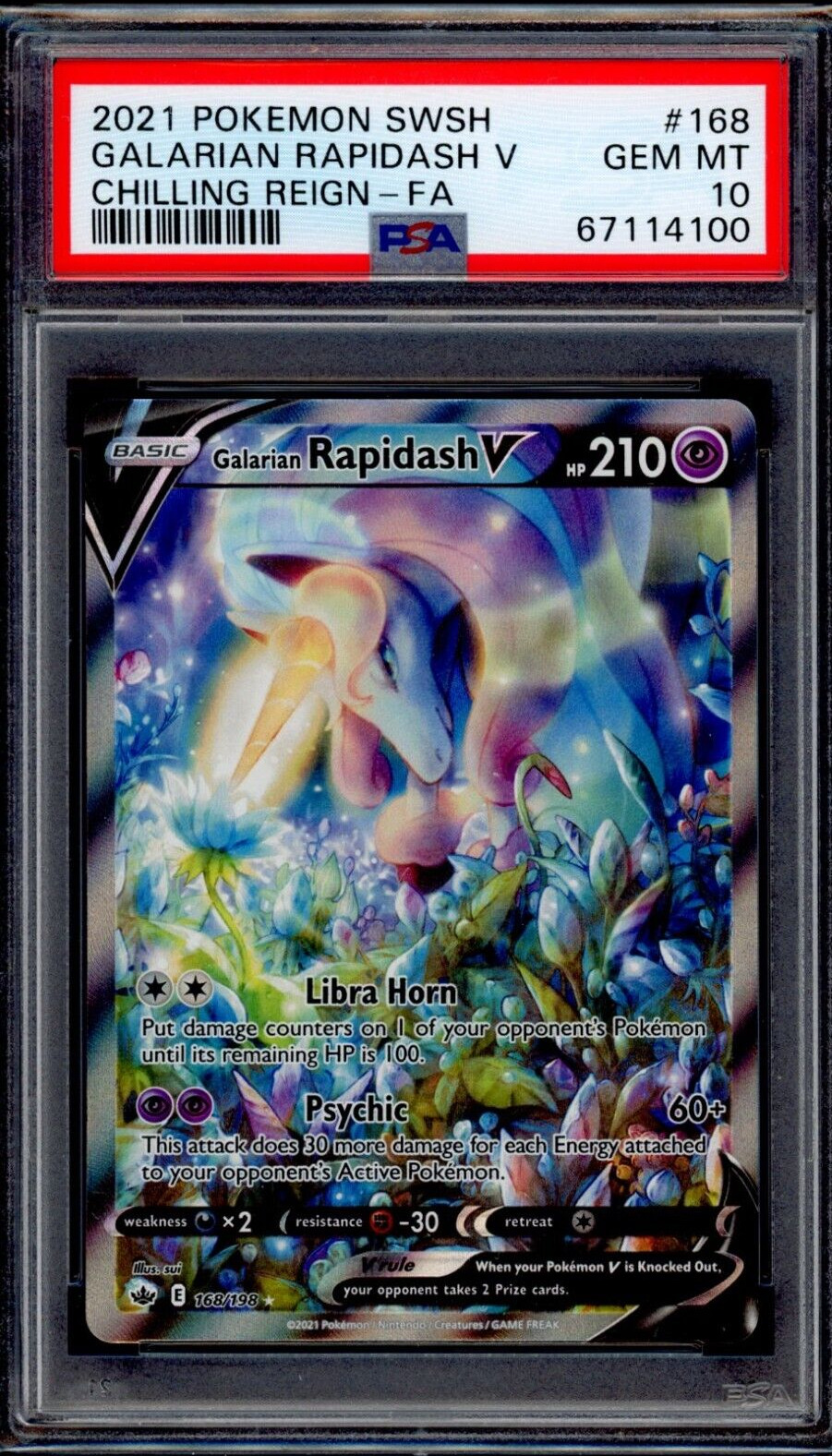 PSA 10 Galarian Rapidash V 2021 Pokemon Card 168/198 Chilling Reign