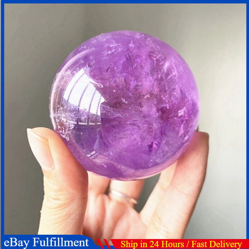 45mm Reiki Natural Amethyst Sphere Quartz Crystal Ball Stone Decor W/ Stand 3x
