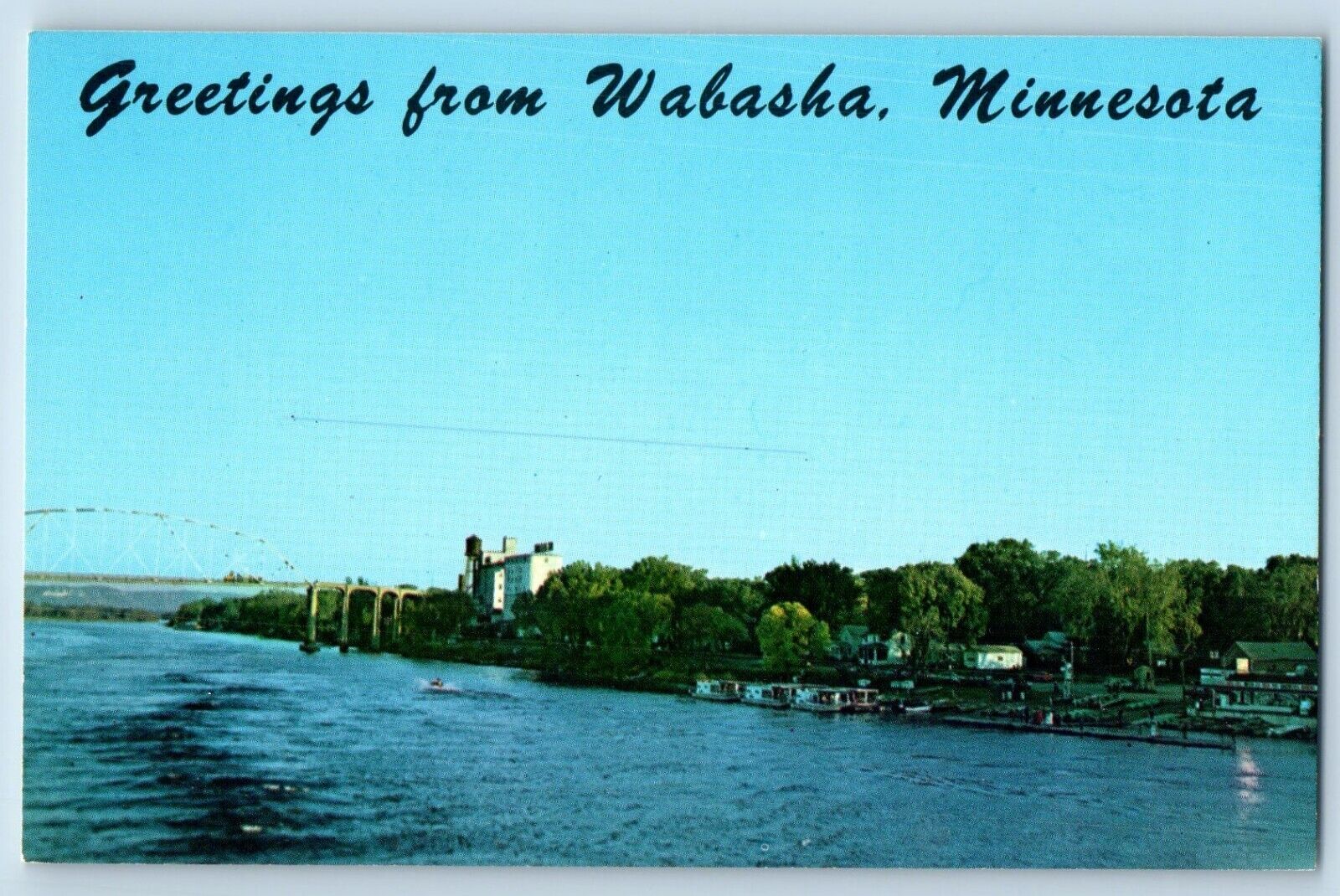 Wabasha Minnesota Postcard Greetings Shores Mississippi River Scenic View 1960