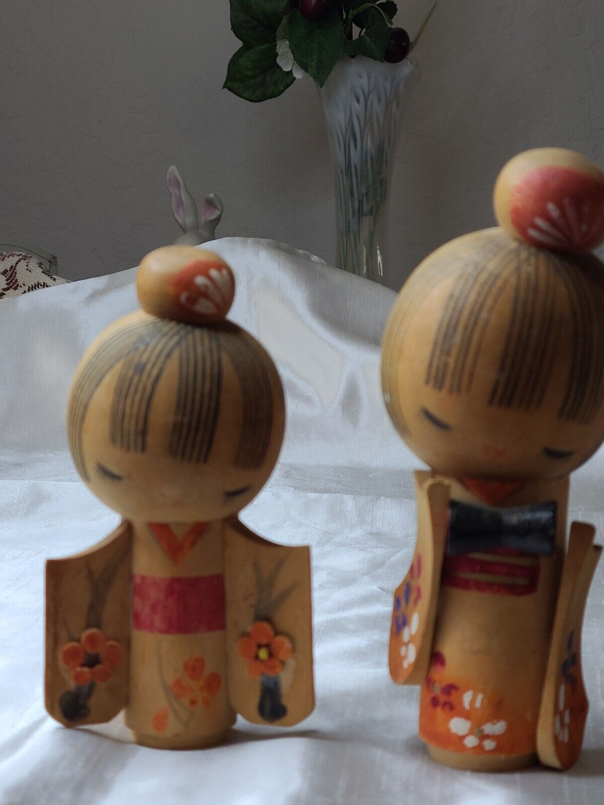 2 VTG Antique? Kokeshi Dolls Wood Hand Painted \