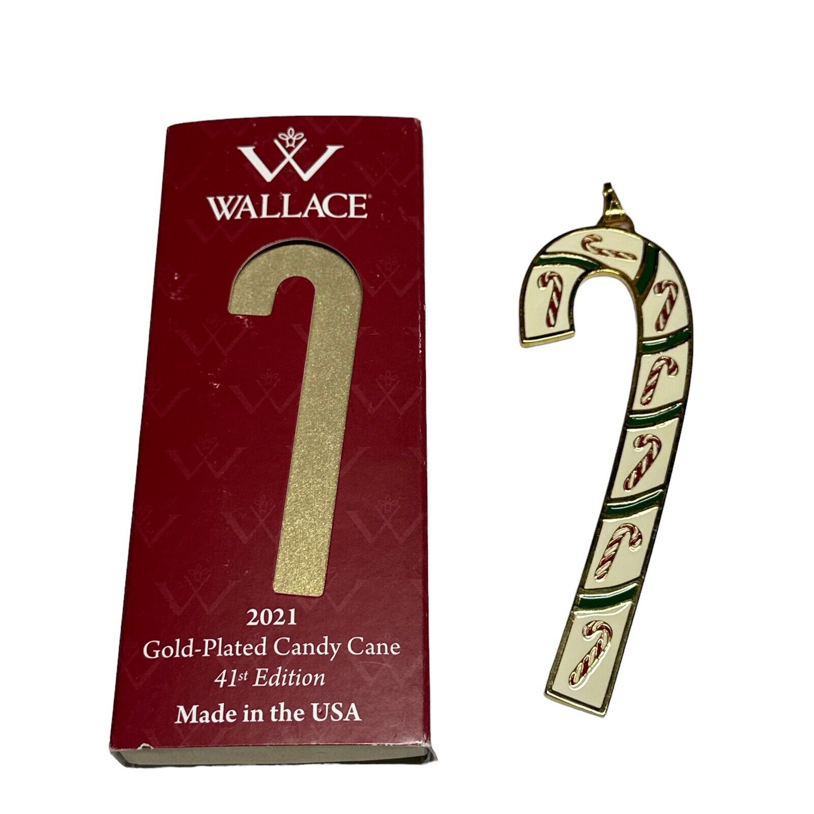 2021 Wallace Candy Cane 41st Edition Annual Goldplate & Enamel Ornament #11946