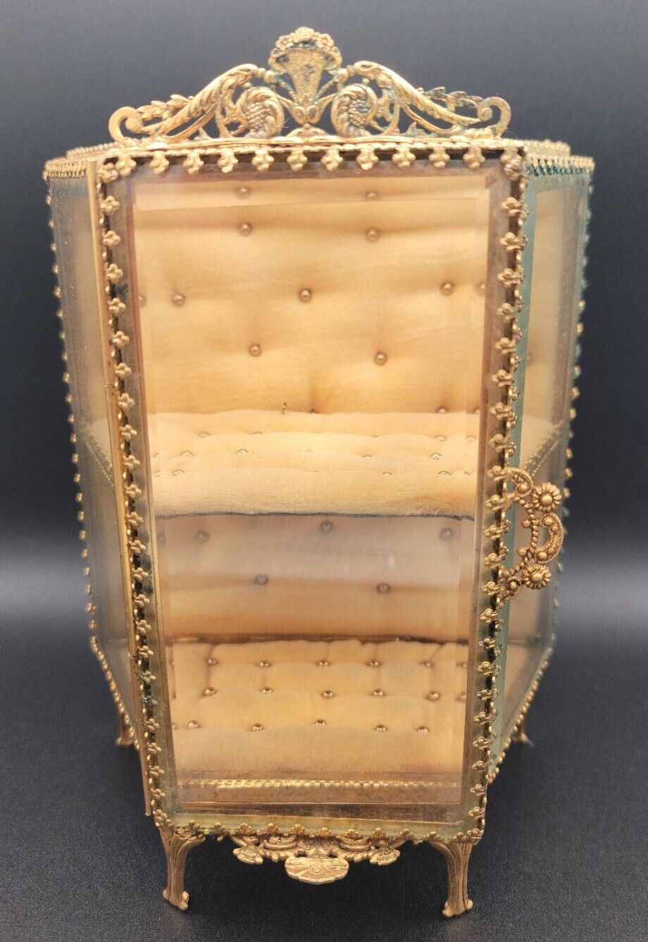 French Ormolu Old Display 24k  Gold Glass Jewelry Cabinet Casket Vitrine Box 