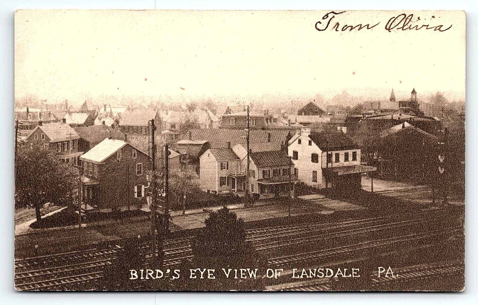 1906 LANSDALE PA BIRD'S EYE VIEW OF LANSDALE EARLY UNDIVIDED POSTCARD P3945
