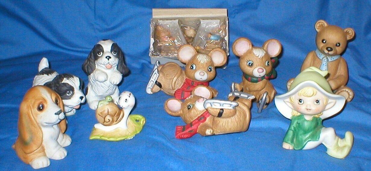 HOMCO BEARS MICE PIXIE PUPPIES SNAIL LOT OF 12 TAIWAN VINTAGE SOLD AS IS