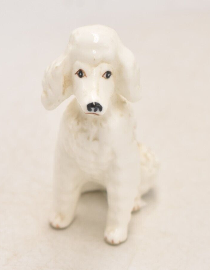 Vintage Poodle Dog White Ceramic Figurine Statue Ornament