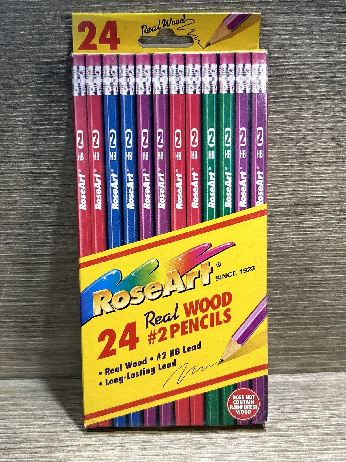 Vtg 1997 Rose Art 24-#2 Real Wood Pencils No Rainforest Wood(bin-9)