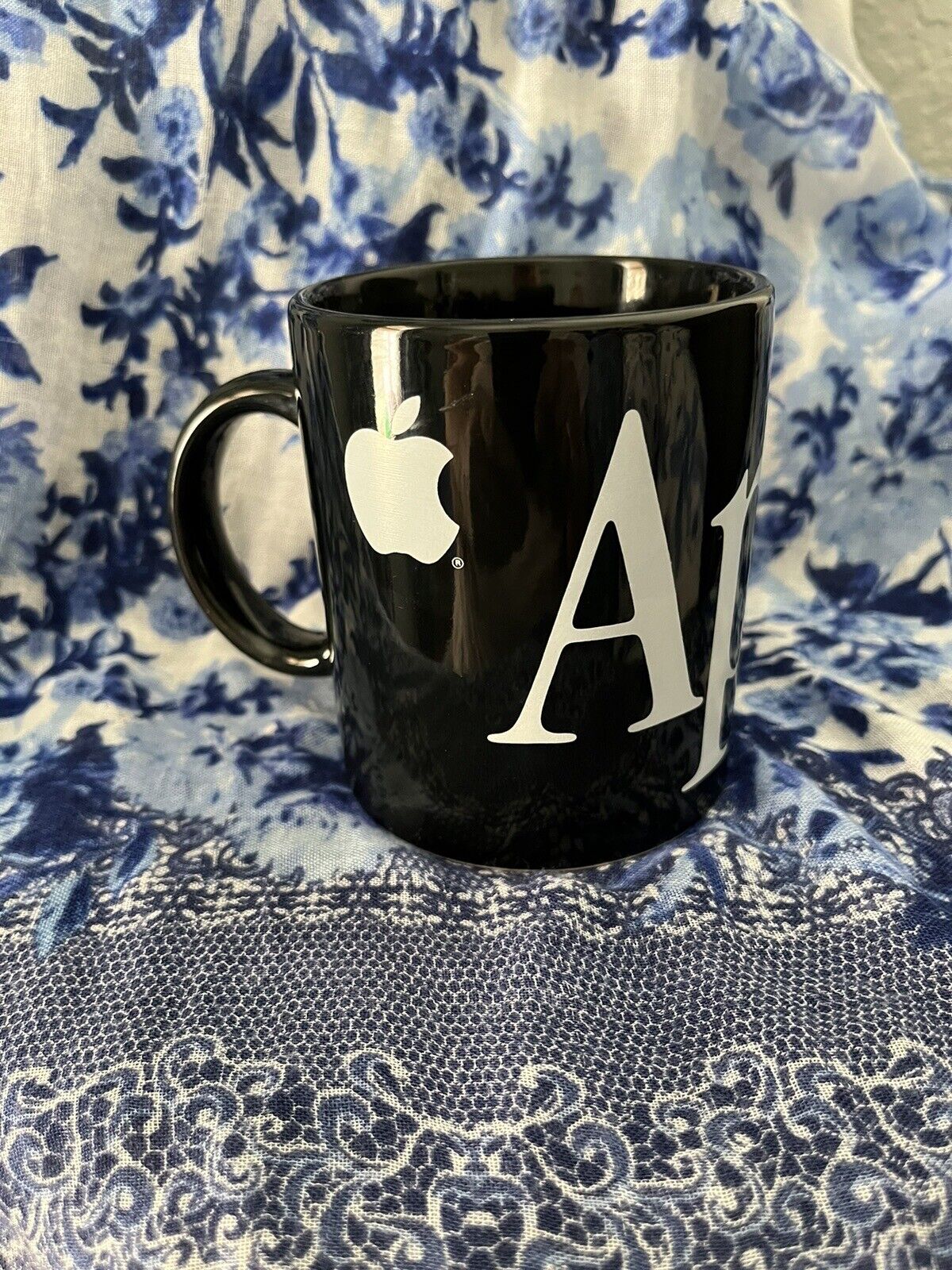 Apple Computer Cup Logo Black and White Wrap-Around Lettering Ceramic 1990\'s