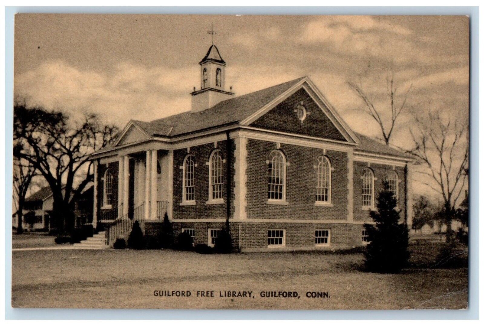 Guilford Connecticut Postcard Guilford Free Library Field c1940 Vintage Antique