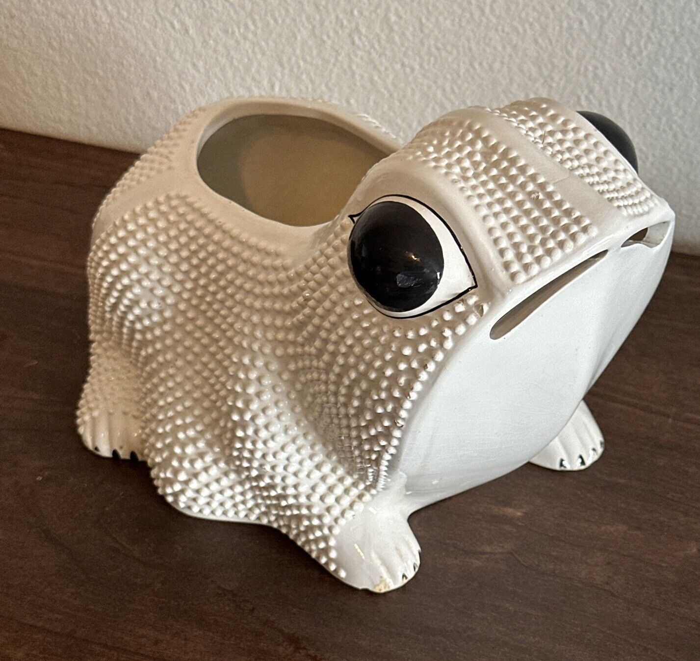 MCM Large White Hobnail Frog Planter In the Style of Jean Roger - Made in Italy