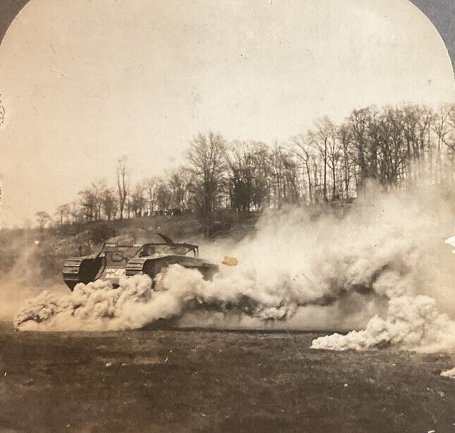 WWI British Armored Tank Going Through Smoke Screen Keystone 19149 SB7