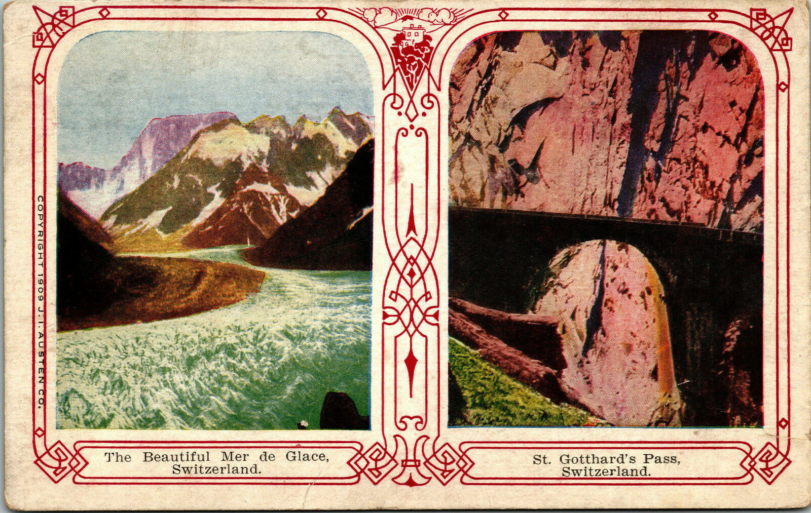 Vintage Postcard St. Gottards Pass Switzerland,The Beautiful Mer De Glace 1910pm