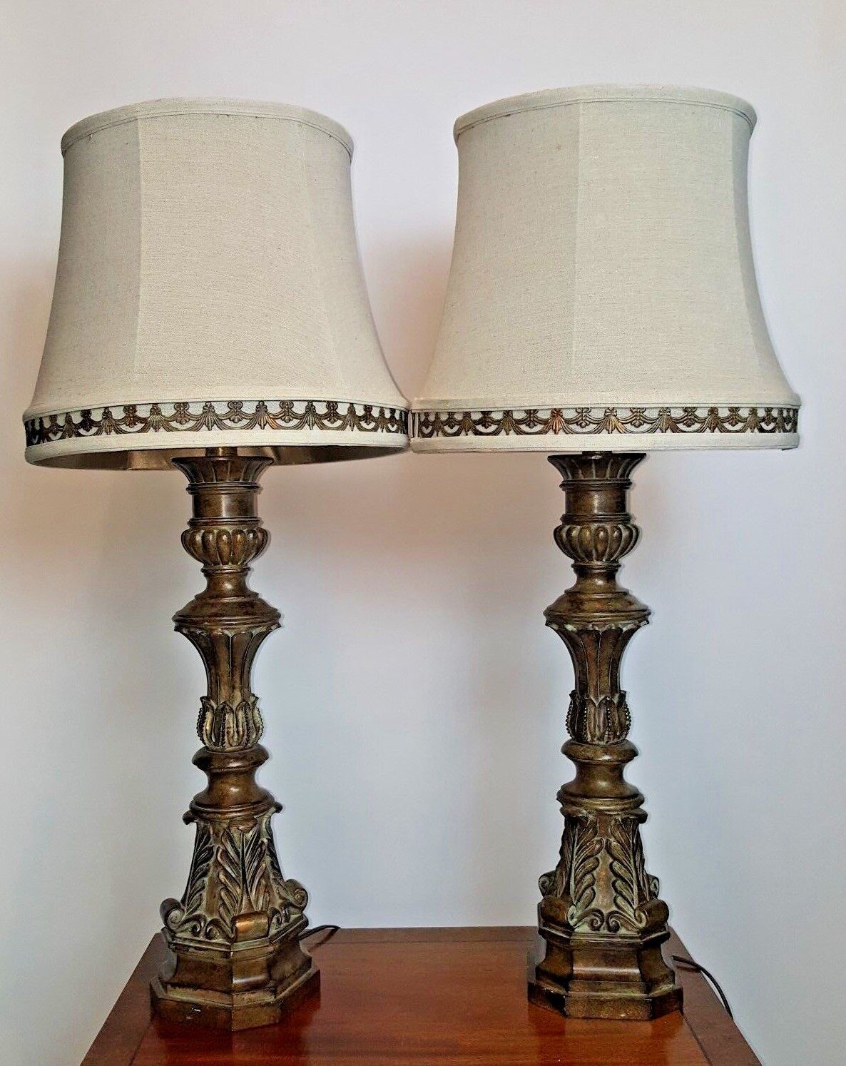  Pair of Massive Carved Style Table Lamps as is
