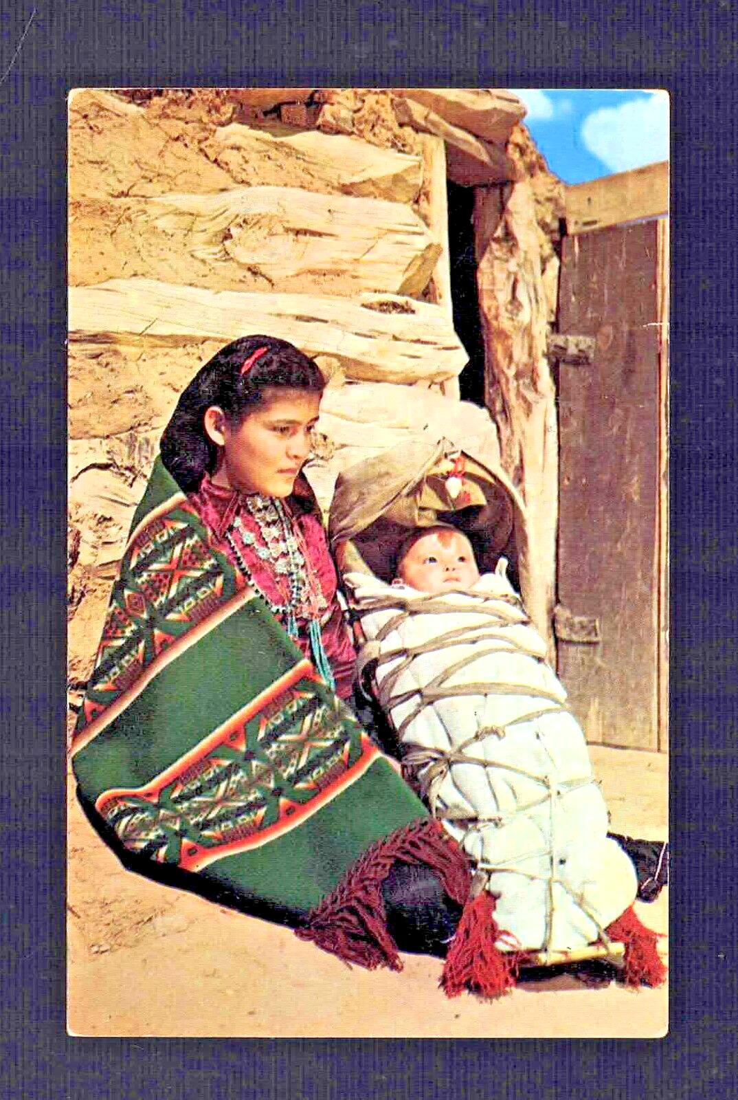 Postcard Native American Navajo Indian Woman Mother and Papoose Baby, Postcard