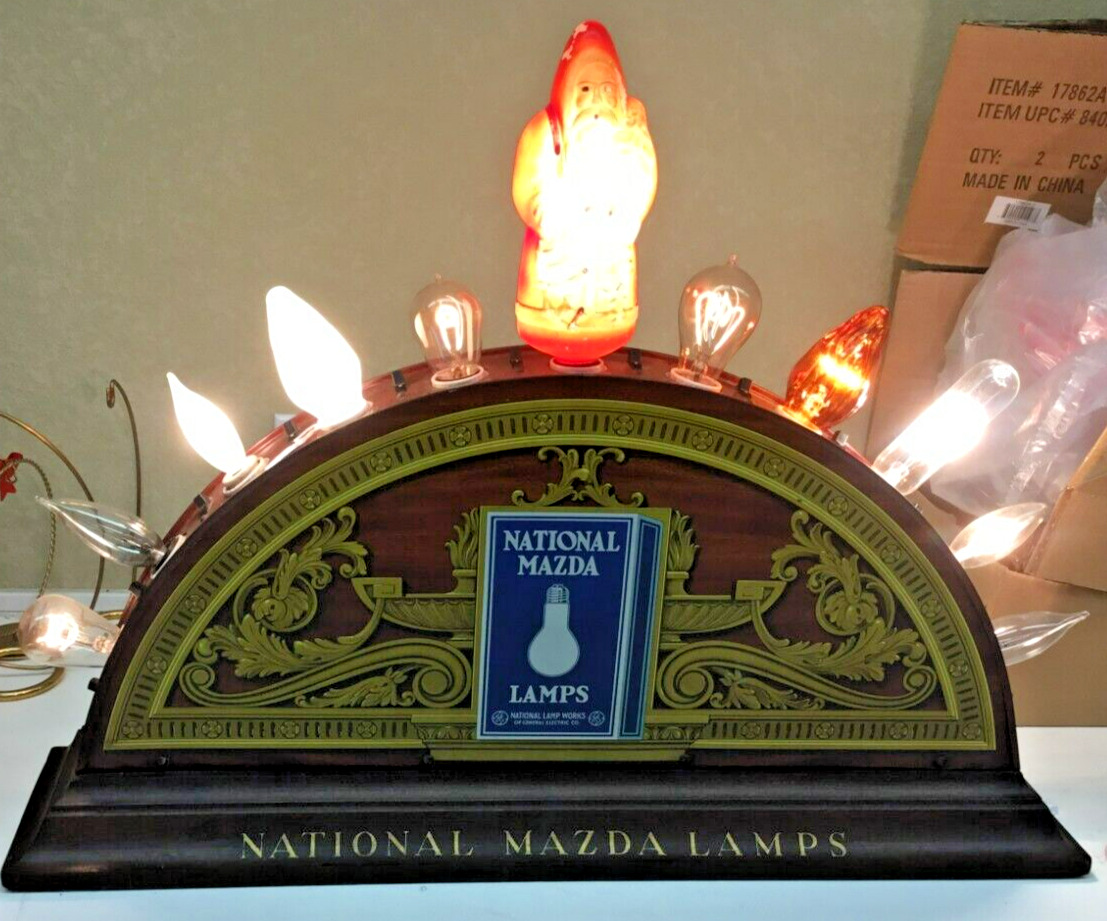 1920\'s Antique National Mazda Lamp Works Counter Display with Santa Claus 28\