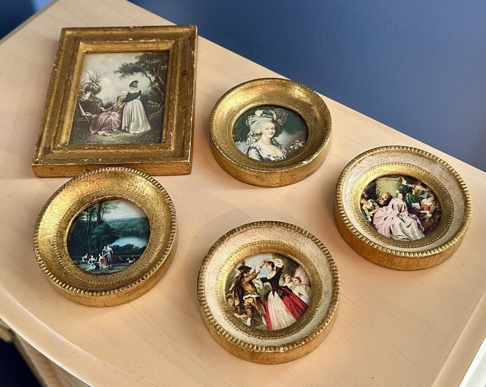 Lot of 5 Vintage Italian Florentine Gilt Wood  Frames Victorian Pictures 3” & 5”