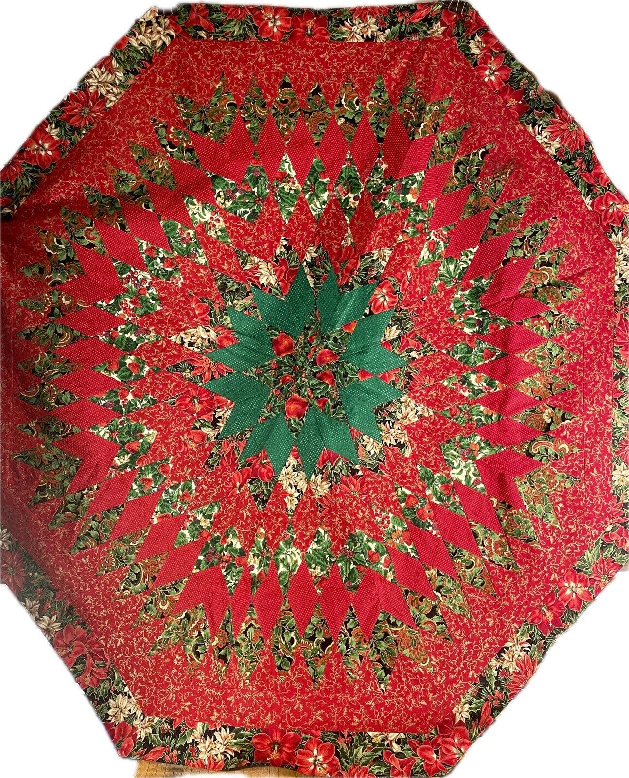 49” Vintage Christmas Tree Skirt Handmade Patchwork Floral Tropical Abstract