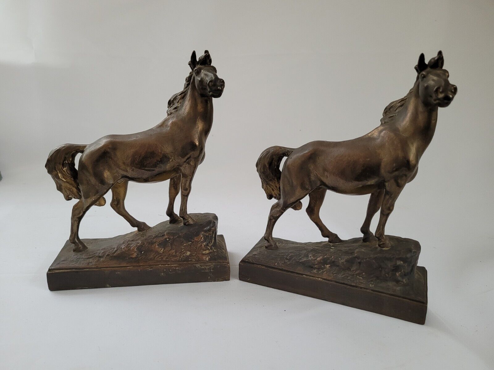Antique Paul Herzel Bronze Horse Stallion Statue Bookends