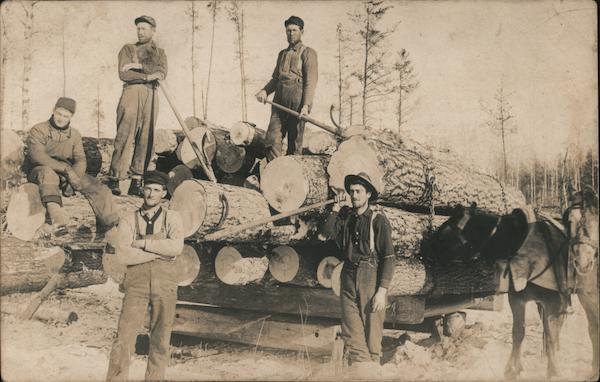Occupational RPPC Lumberjacks,Men Logging,Horses Real Photo Post Card Vintage