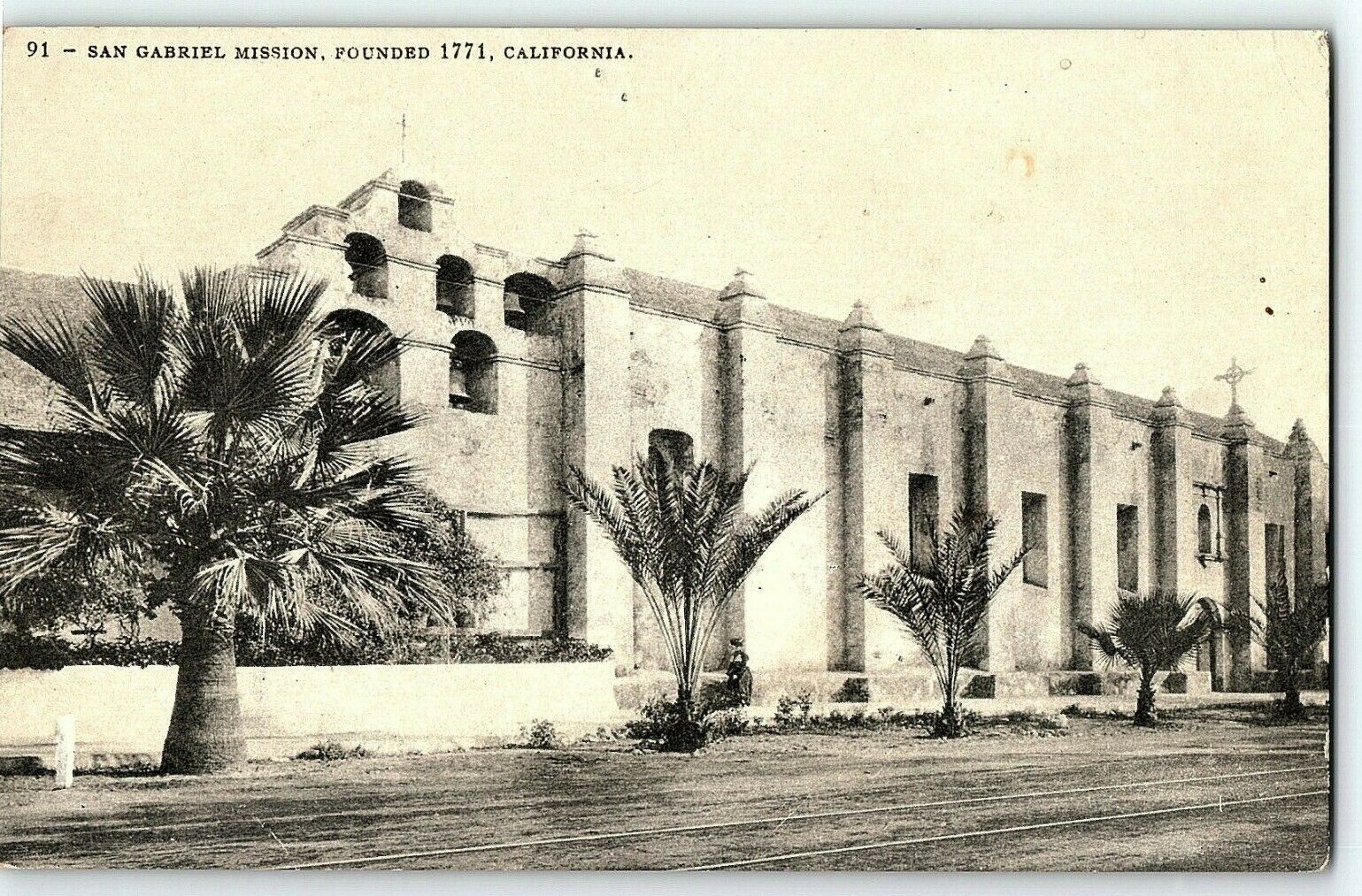 1907-15 Gabriel San Mission Postcard California Ca Vtg Founded 1771 Palm Trees