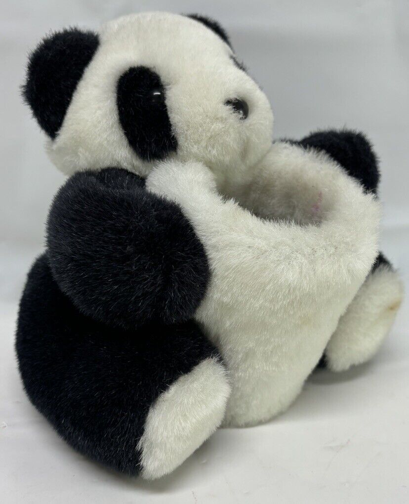 Vintage Kitschy Panda Pencil Cup Plush Stuffed Animal Cute Decor 1970s 1980s