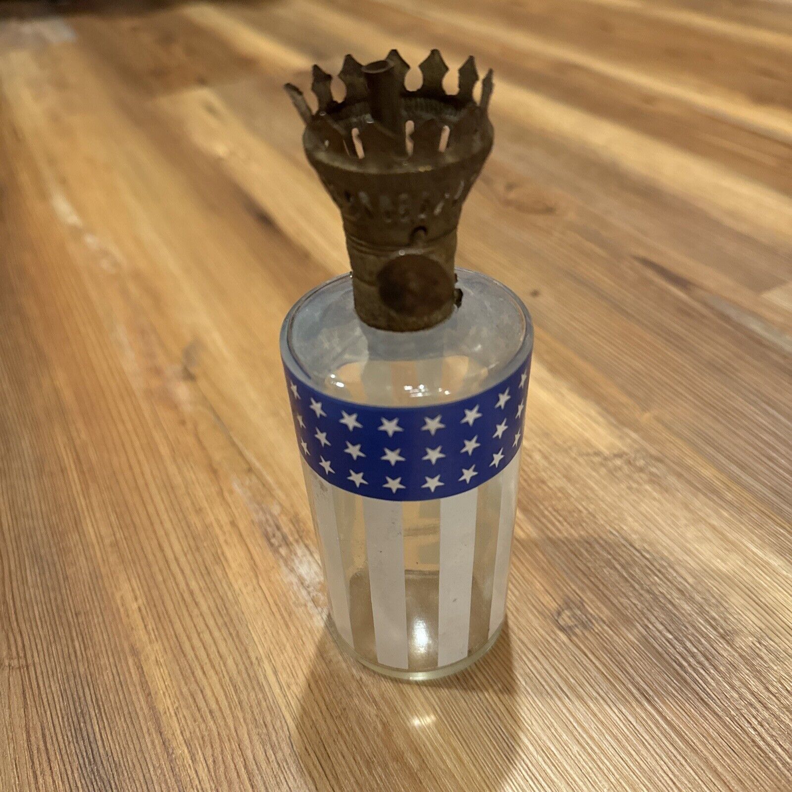 Vintage American Flag 10” Miniature Glass Oil Lamp USA Patriotic Decor Not Mint