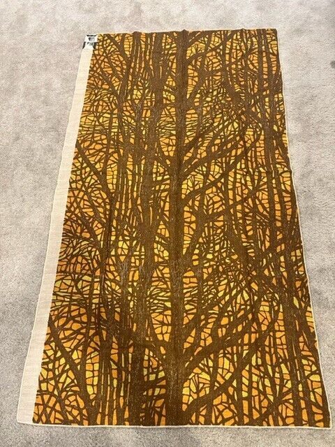 Vintage Elenhank Linen Silk Screen Fabric Remnant Sample w/Tag Woodland Trees EC