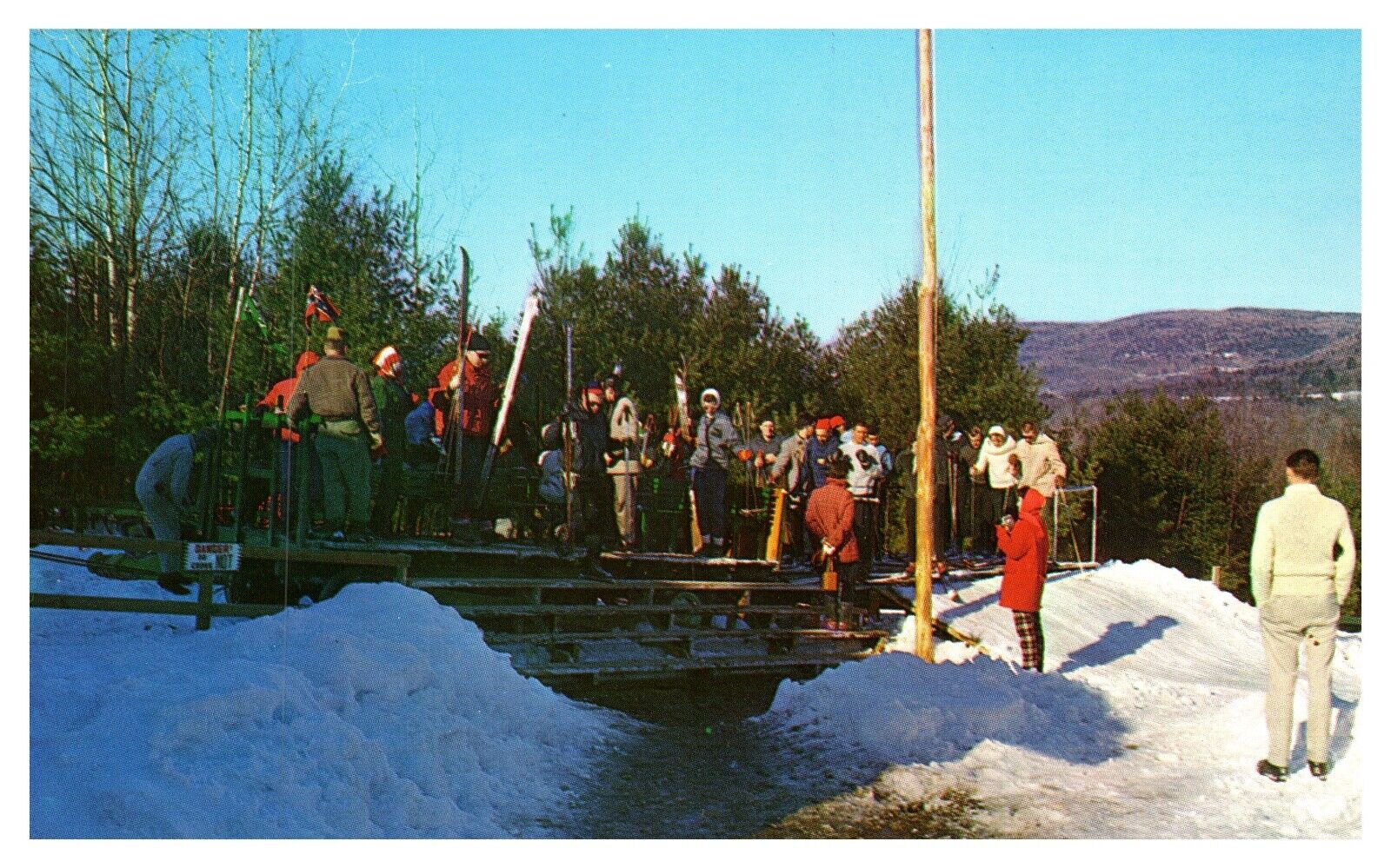 Postcard - Skiers and Toboggan Riders at Eastover Resort in Lenox Massachusetts
